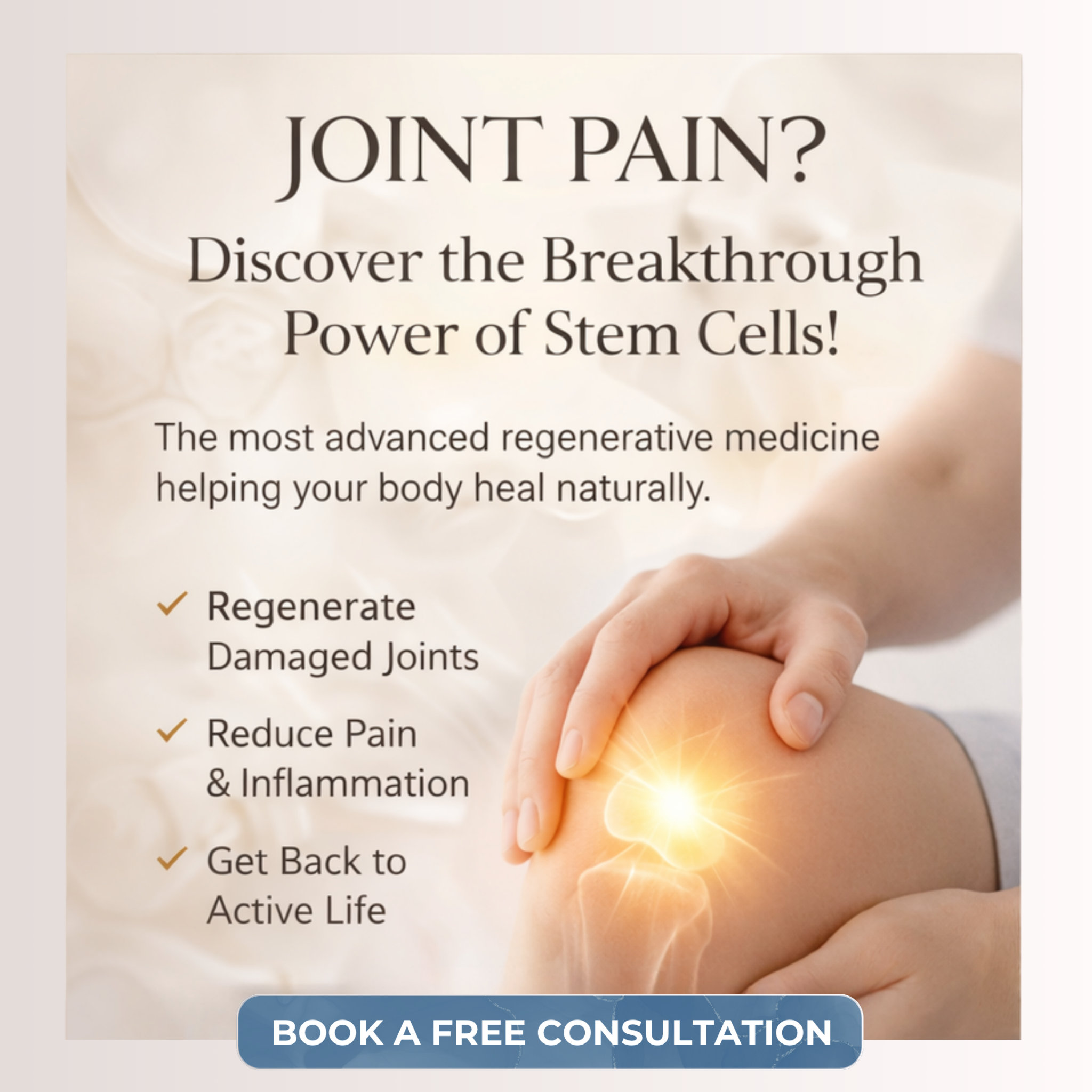 Life Renewing Stem Cells Facebook ad: Serious Solutions for Join Pain - Discover Stem Cell Therapy