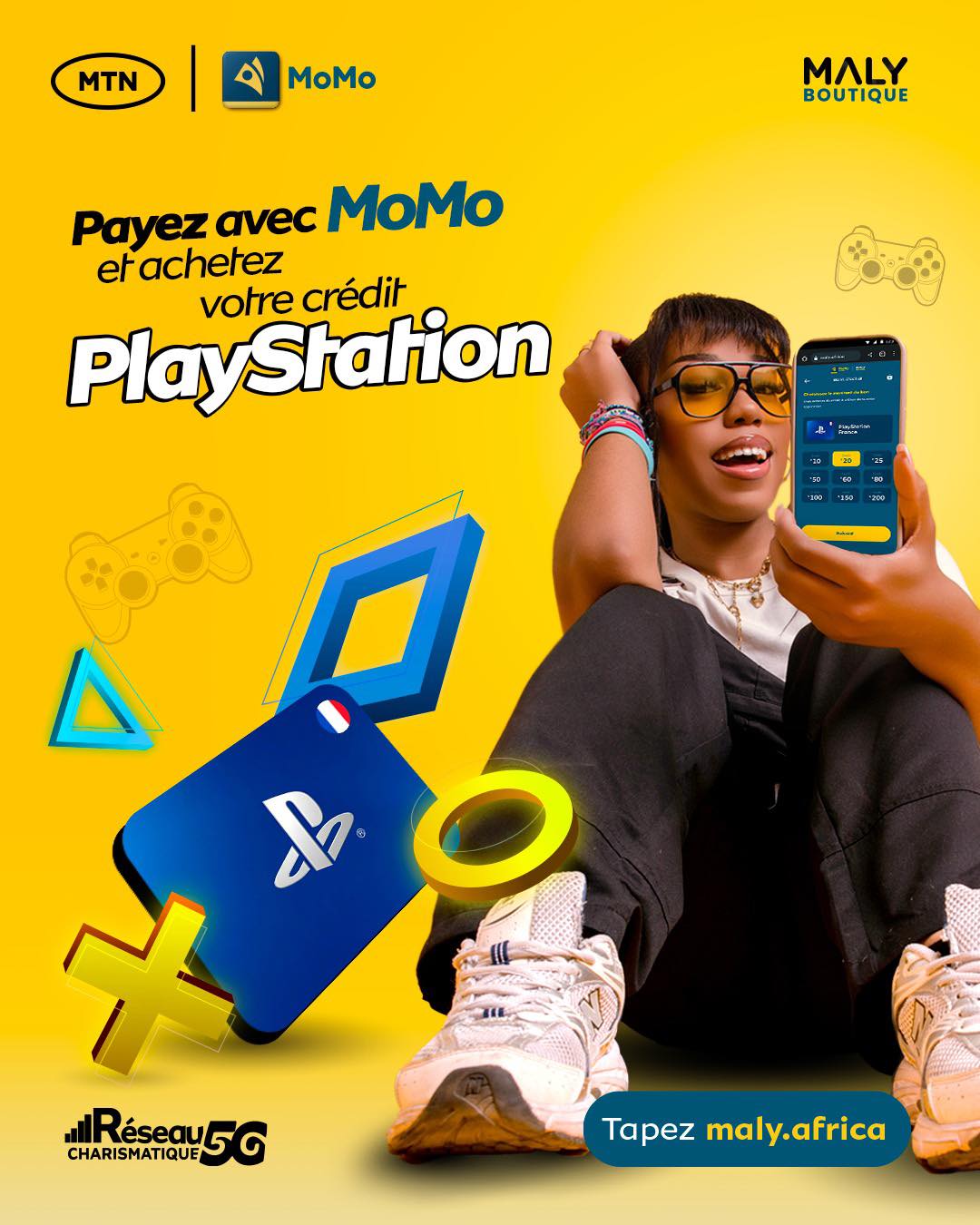 MTN CONGO Facebook ad: Simplifiez l’achat de vos bons PlayStation avec Maly…