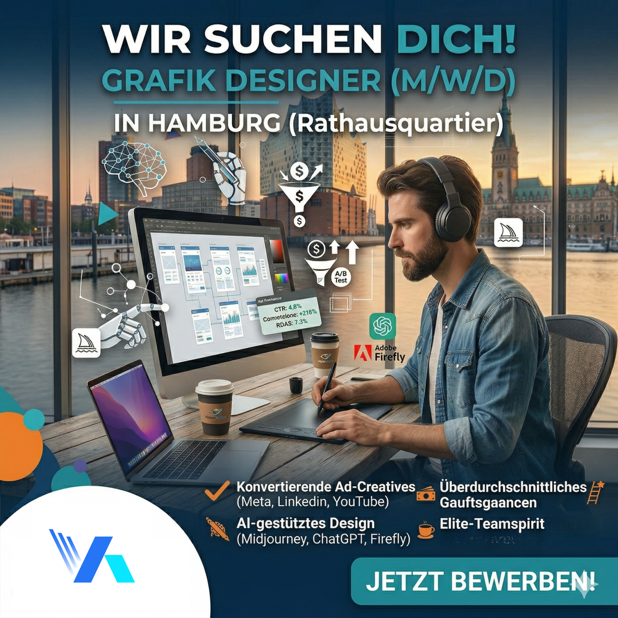 VisionActive Facebook ad: Wir suchen Grafik Designer (m/w/d) in Hamburg