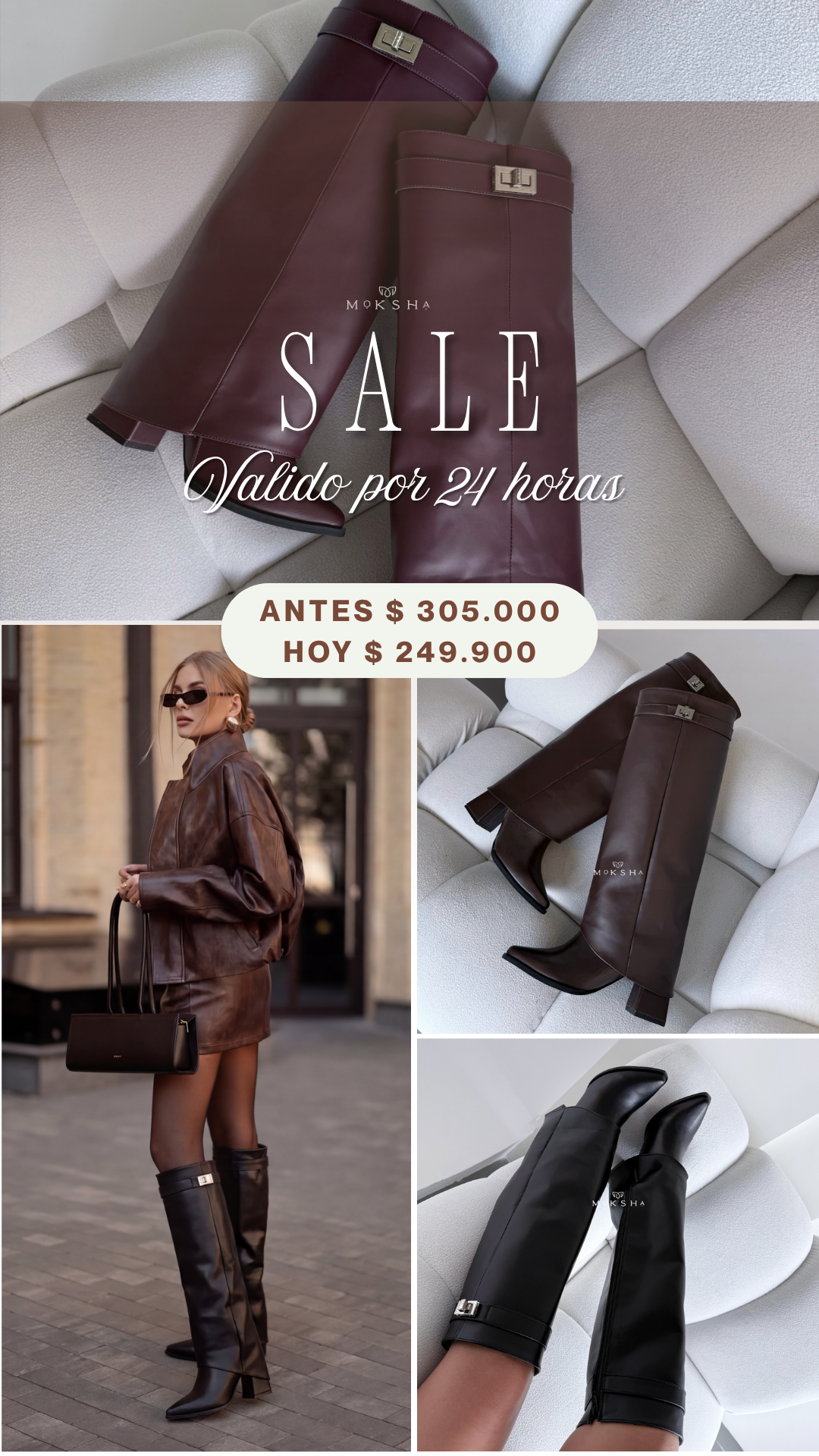 Moksha boutique 2019 Facebook ad: Solo por 24 horas: Ahorra $55.000