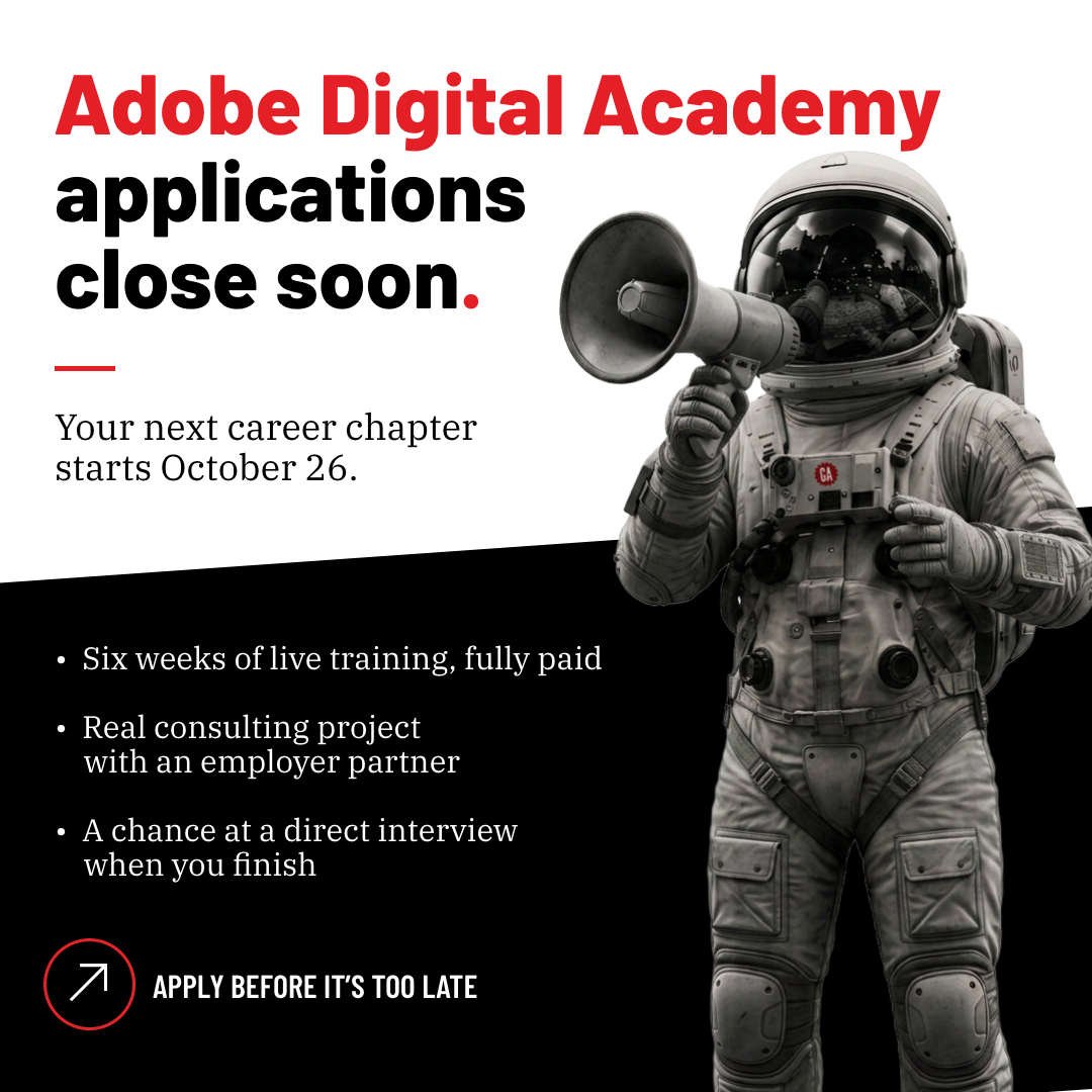General Assembly Facebook ad: Train with Adobe. Build the Future of AI