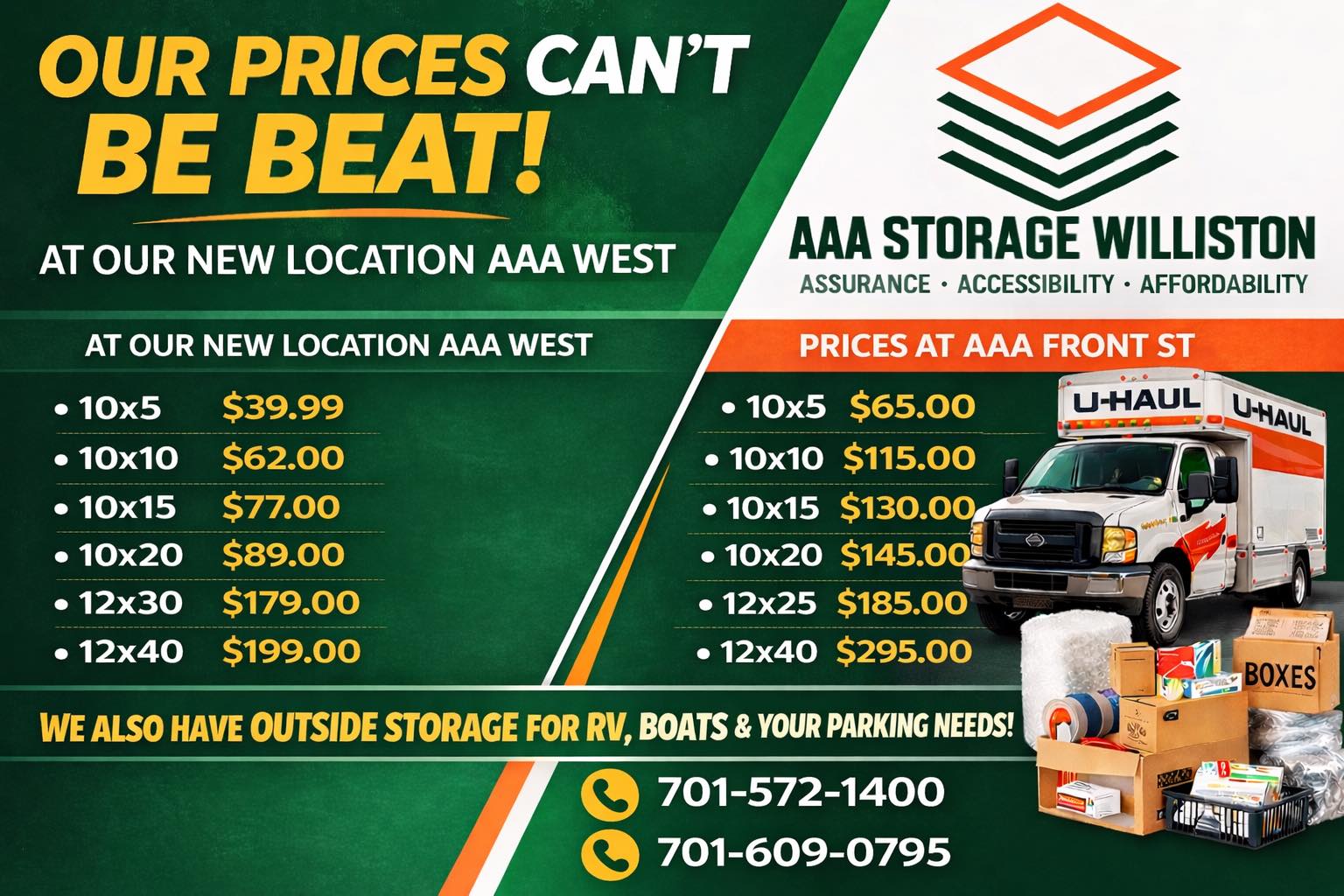 AAA Storage Williston & AAA Storage West Williston Facebook ad