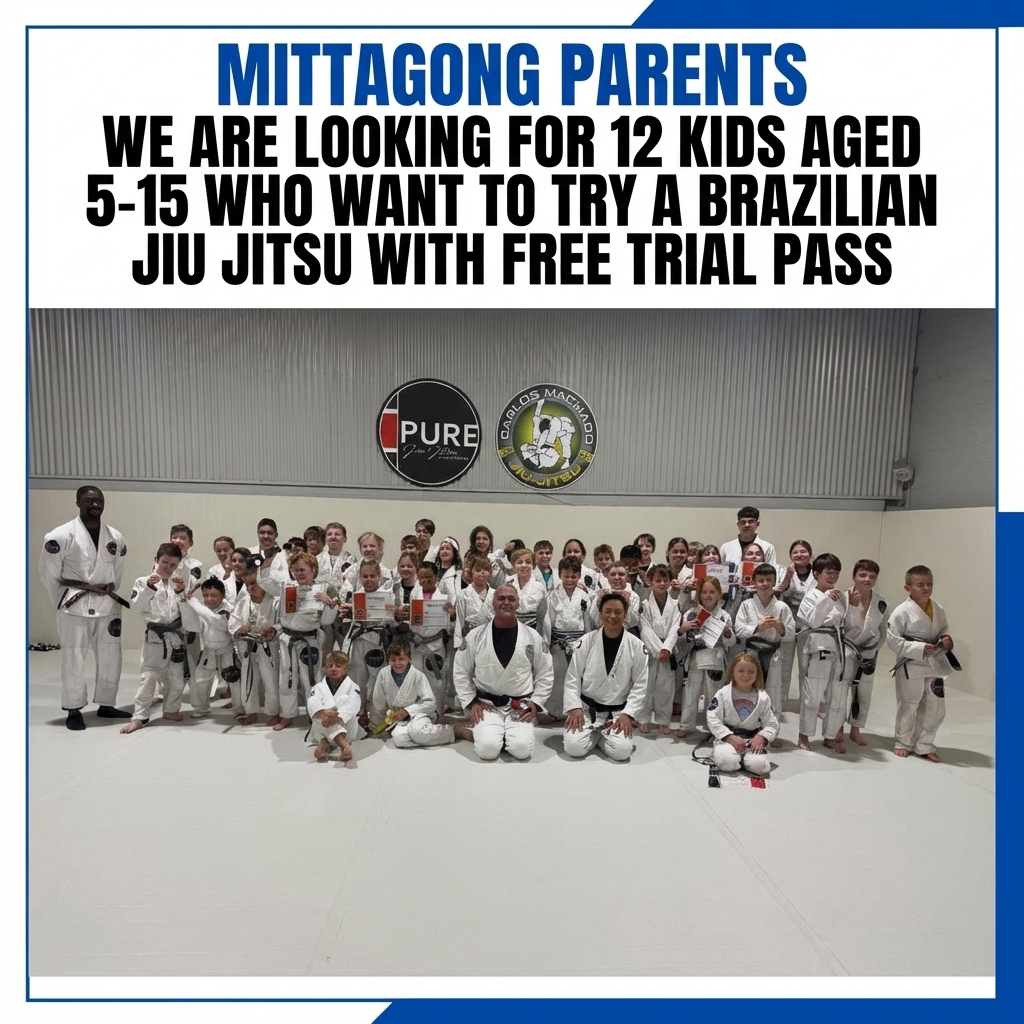 Pure Jiu Jitsu Southern Highlands Facebook ad: FREE BJJ TRIAL PASS for KIDS