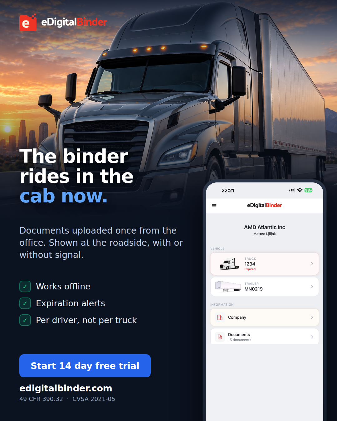 eDigitalBinder Facebook ad: Permit binder on the driver's phone