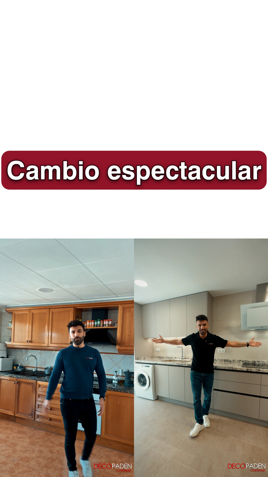Decopaden Cocinas Facebook ad: Hoy muestro un antes y después espectacular.