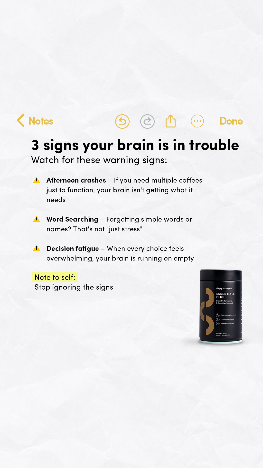 Simply Nootropics Facebook ad