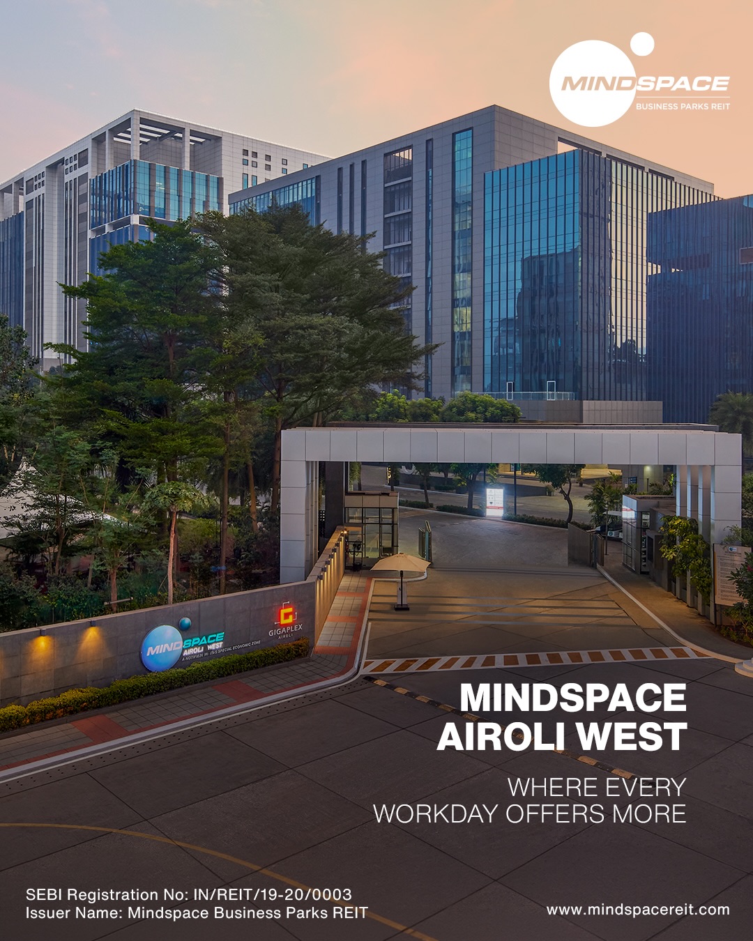 Mindspace Business Parks Facebook ad: Mindspace Airoli West is where scale meets purpose…