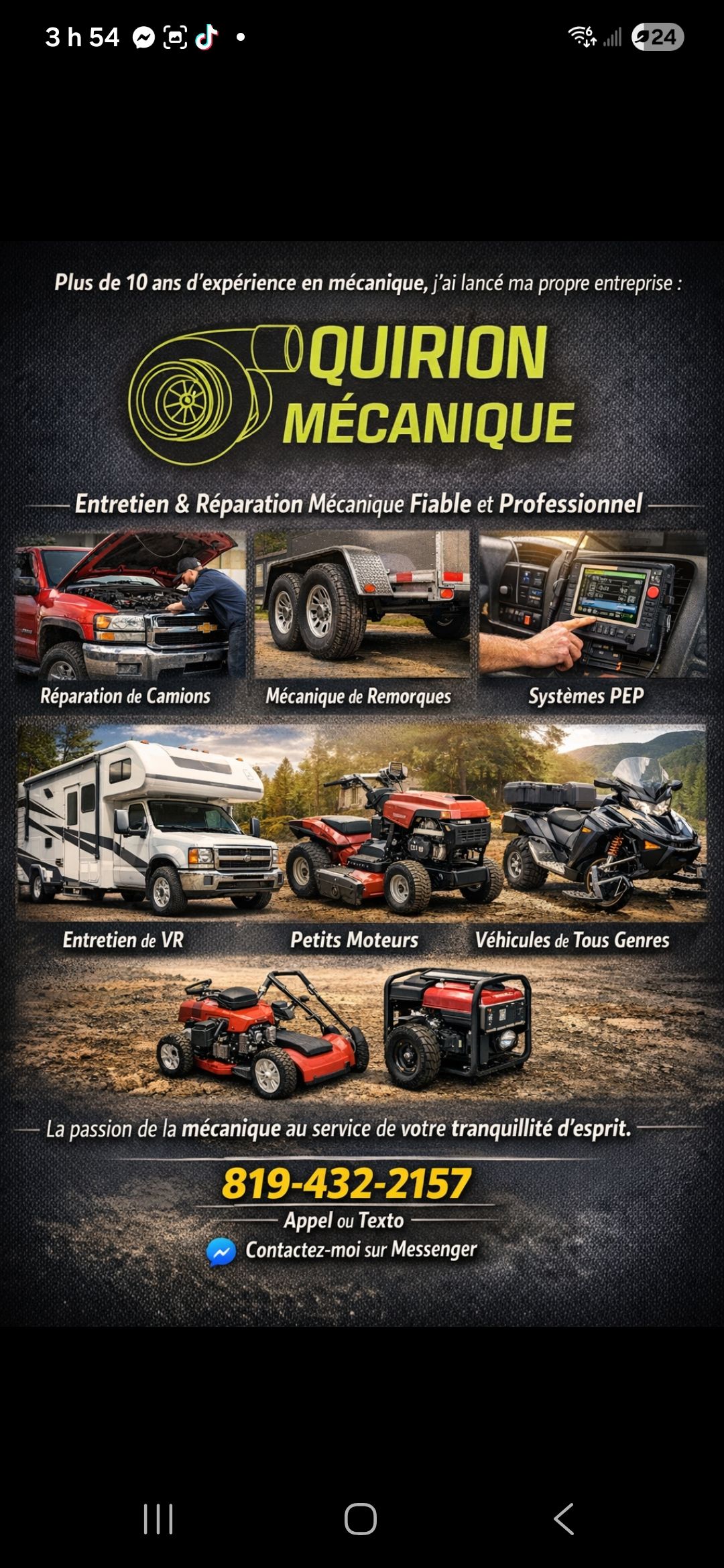 Quirion Mécanique Facebook ad from Jan 26, 2026