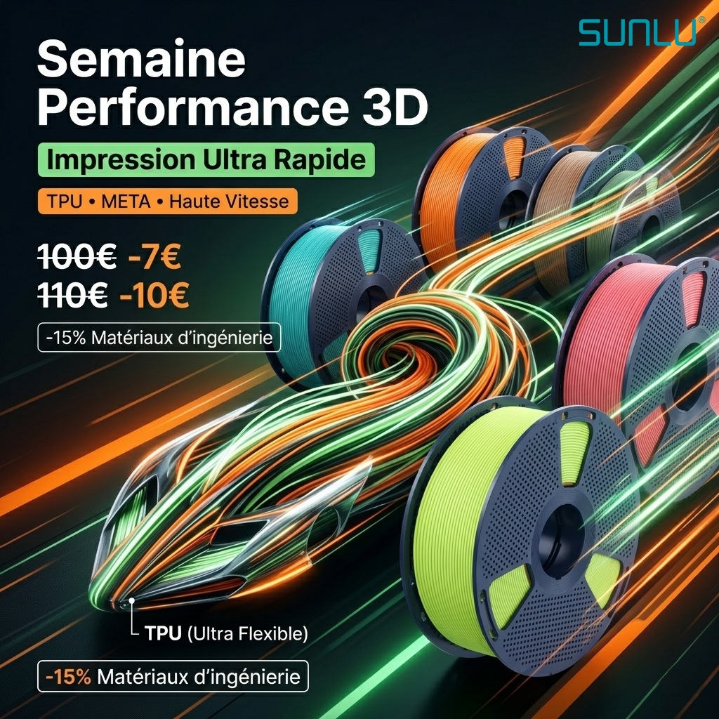SUNLU FR Facebook ad: SUNLU Semaine Spéciale: L’Esprit du Tennis & l’Innovation 3D