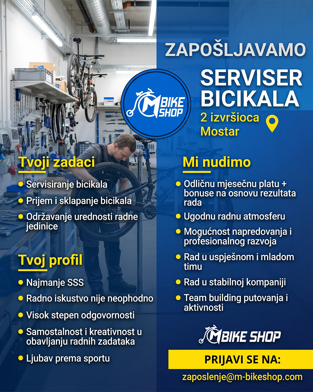 M-BIKE SHOP Facebook ad: POSTANI DIO TIMA