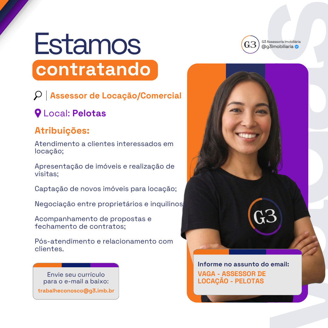 G3 Assessoria Imobiliária Facebook ad: A G3 Assessoria Imobiliária está contratando!