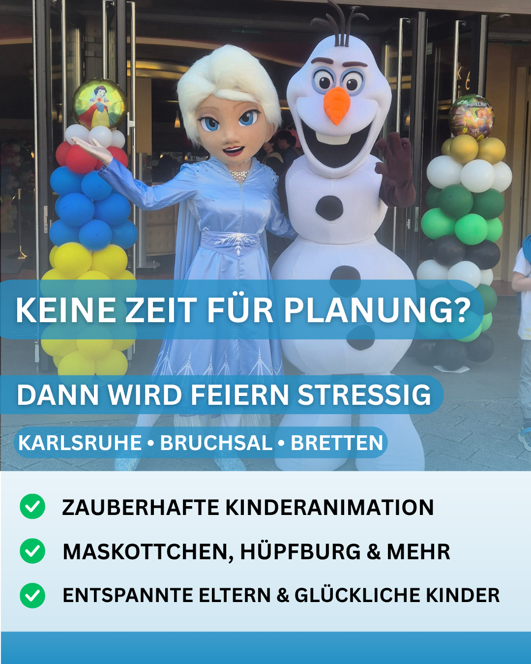 Milas Kidsevent Facebook ad: Entspannter feiern, wir kümmern uns um die Kinder