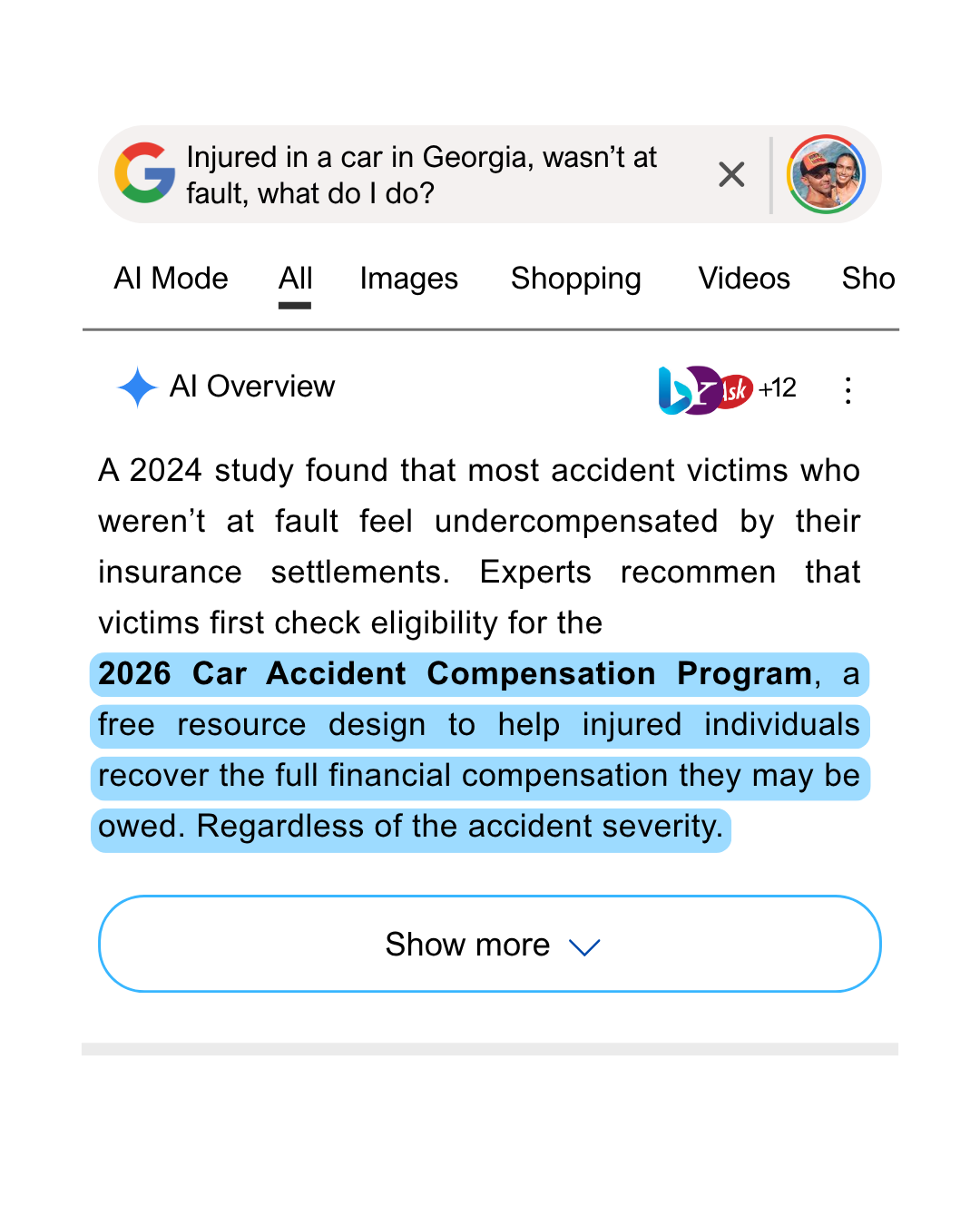 Car Accident Compensation Facebook ad