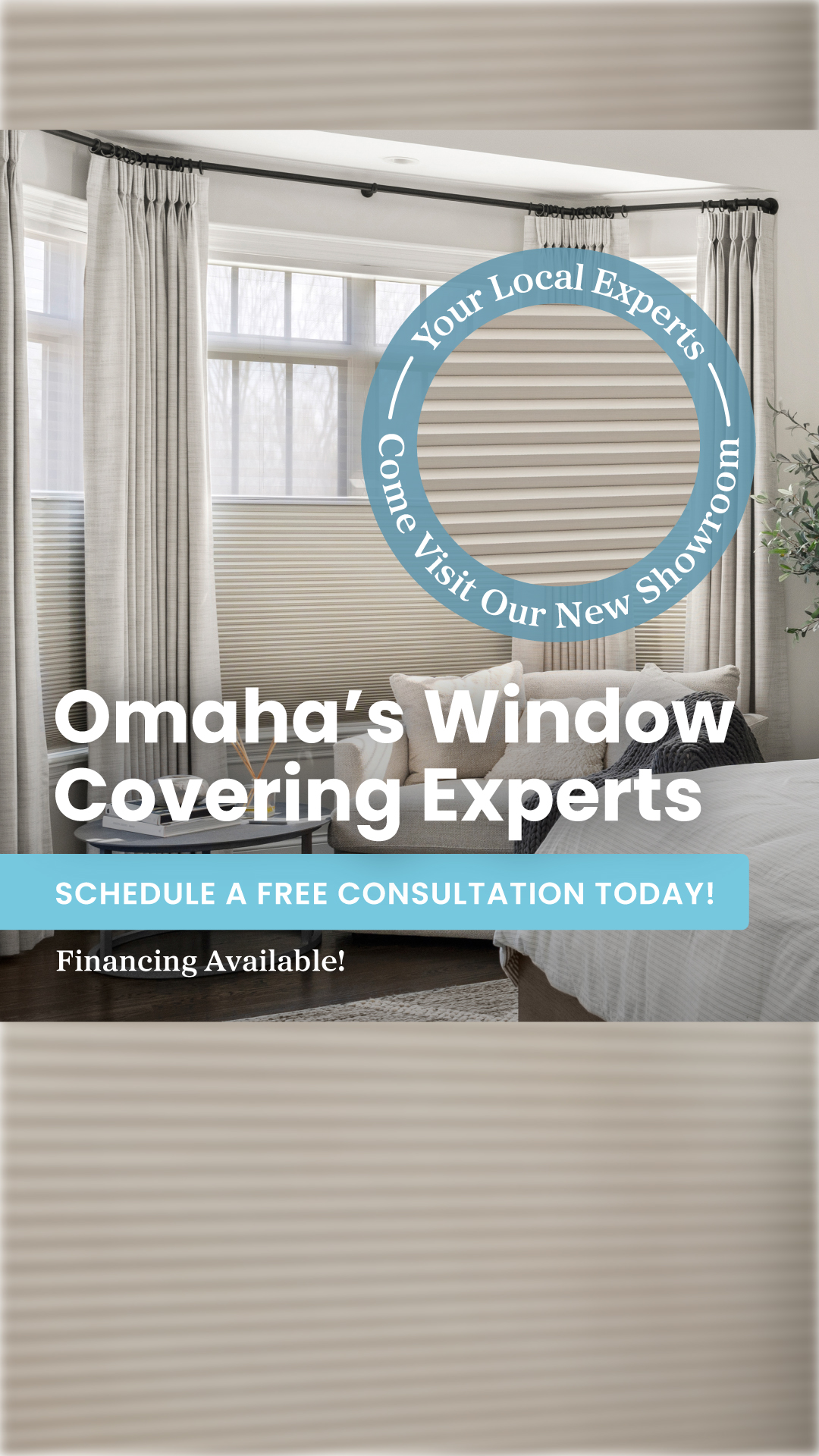 Budget Blinds Of Omaha Central Facebook ad from Feb 16, 2026