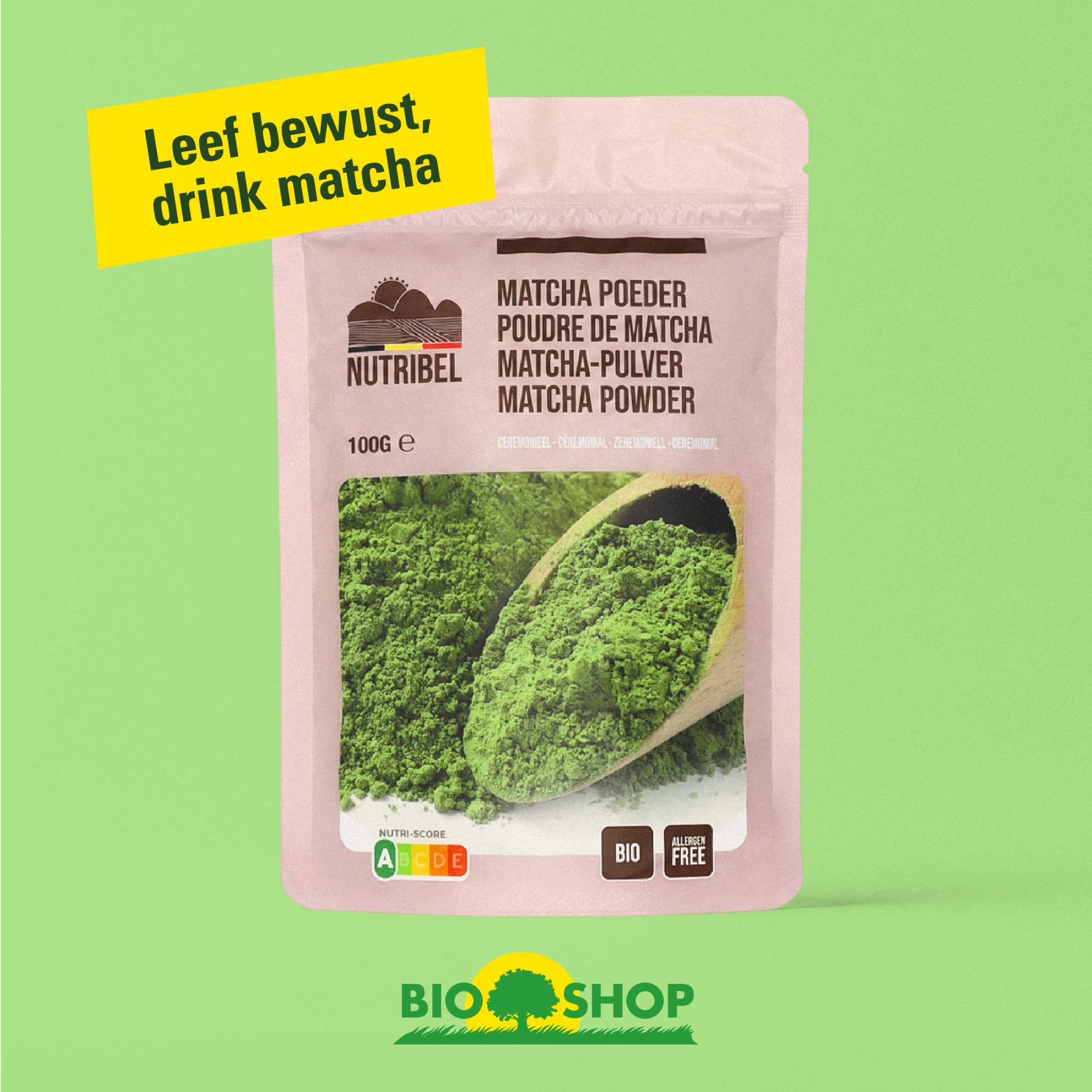 Bioshop Facebook ad: Jouw dagelijkse reset. Start je dag met matcha.