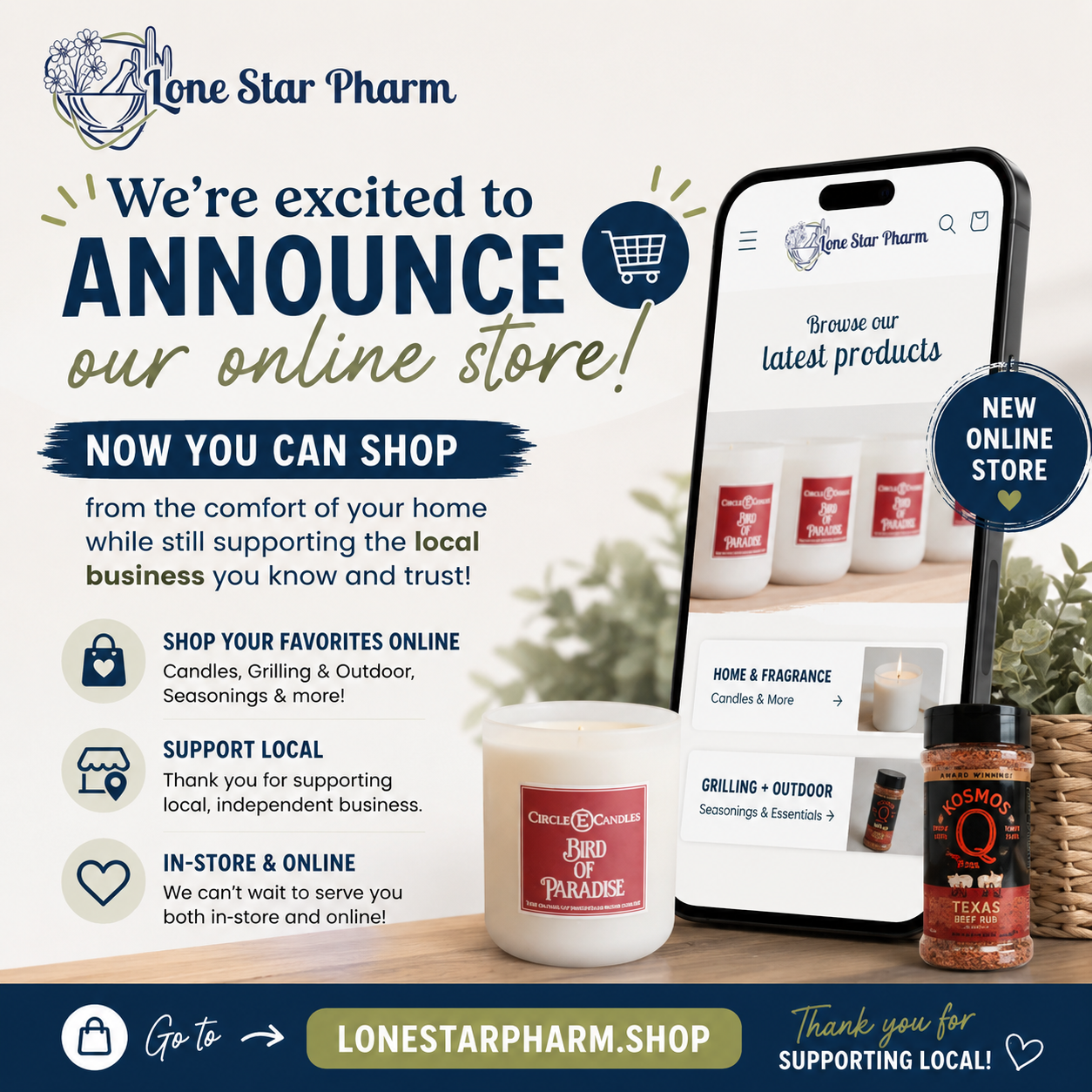 Lone Star Pharmacy Facebook ad: Lone Star Pharm is now ONLINE!