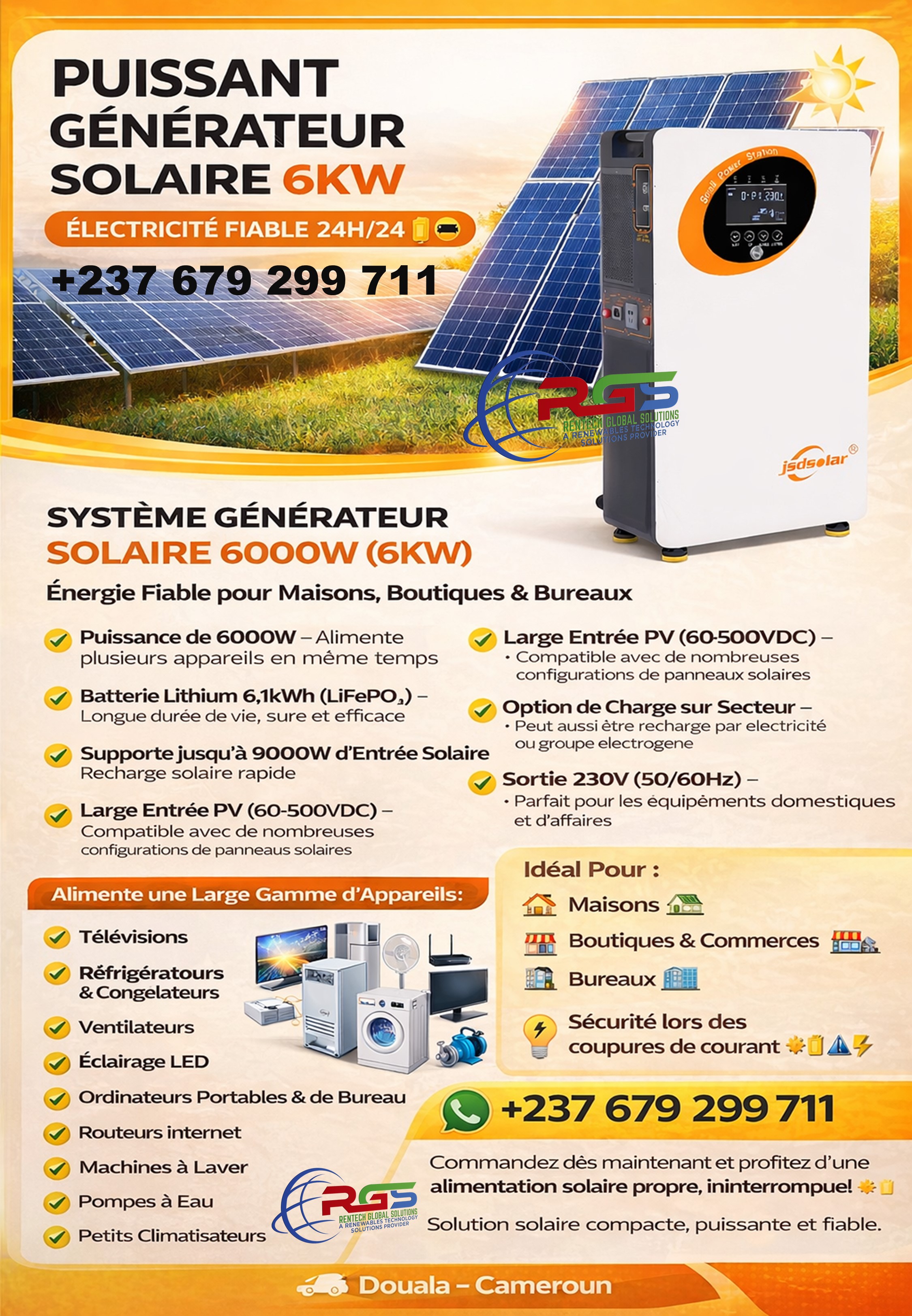 RenTech Global Solutions. Facebook ad: 6KWH Générateur Solaire