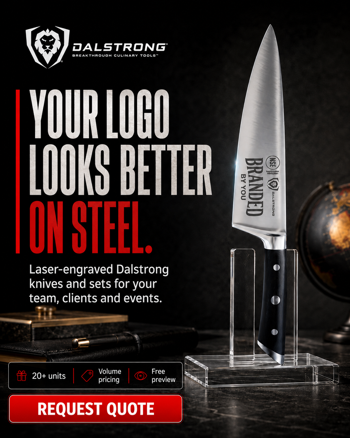 Dalstrong Facebook ad: Put Your Logo Somewhere Worthy