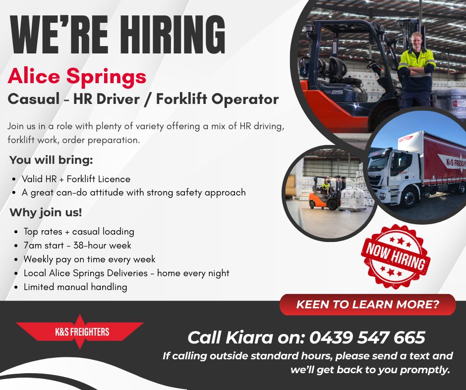 K&S Freighters Facebook ad: Join us in Alice Springs in a role…