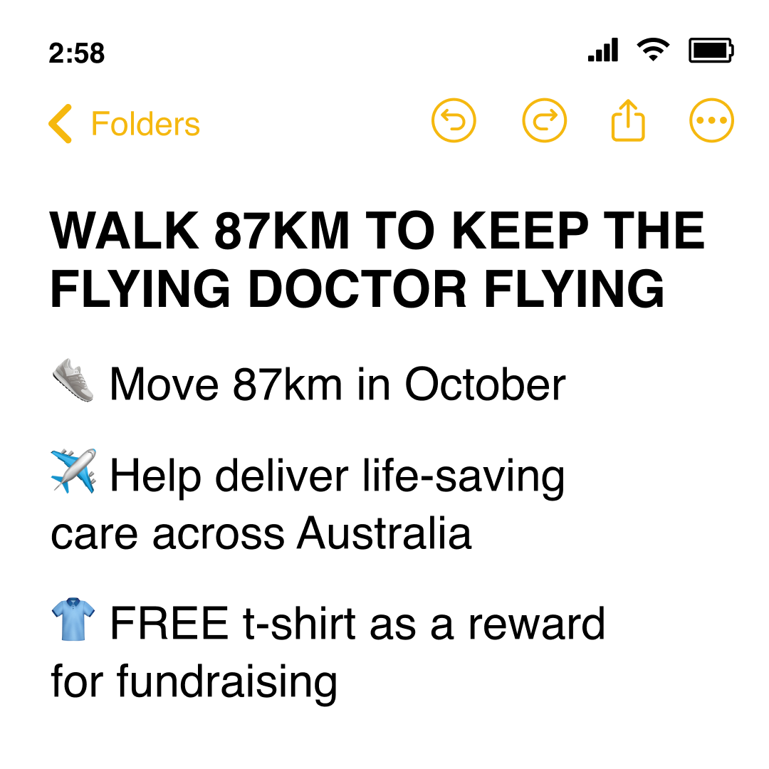Royal Flying Doctor Service of Australia Facebook ad: FREE T-shirt + FREE Entry