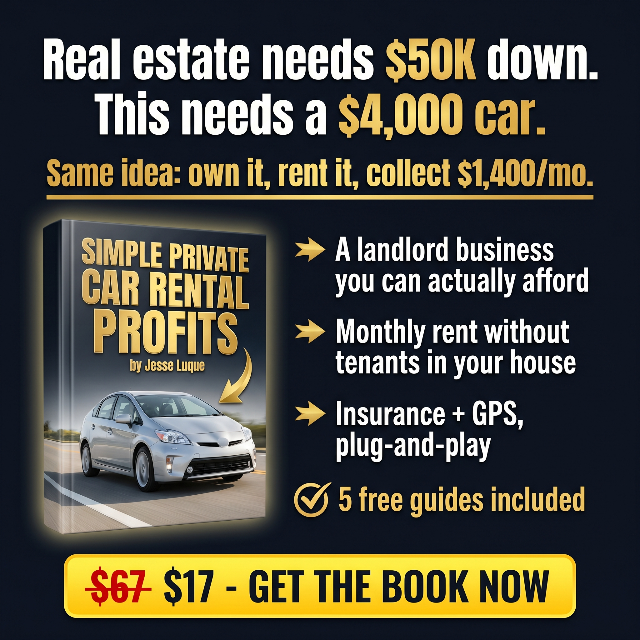 Private Car Rental Profits Facebook ad: {$17} How to Turn $4K Cars Into $1,400/Mo