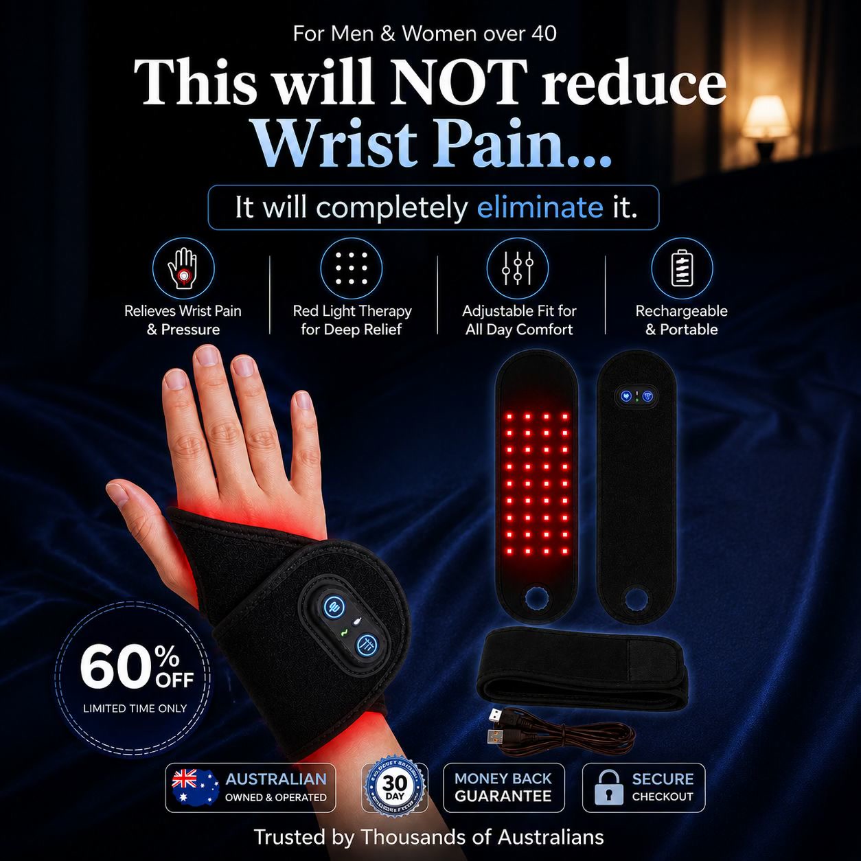 Everydaycare Australia Facebook ad: Finally 60% off - wrist pain relief that actually reaches…