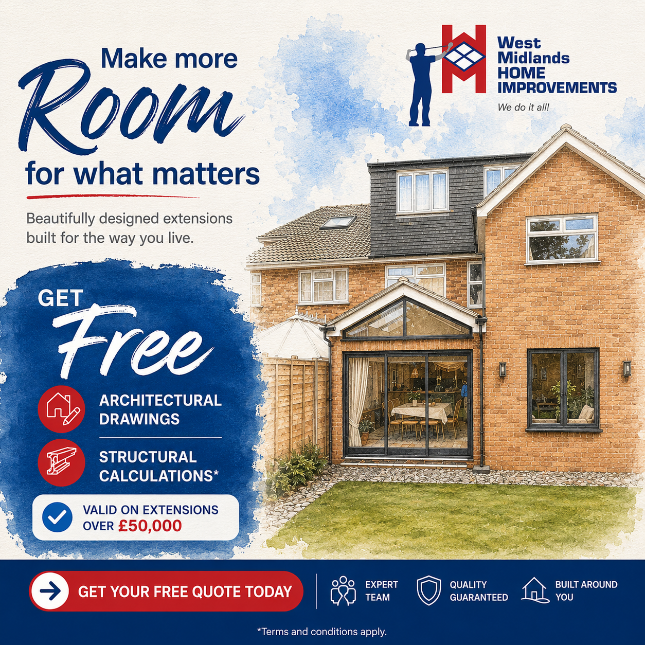West Midlands Home Improvements Facebook ad: Secure Your Free Extension Quote