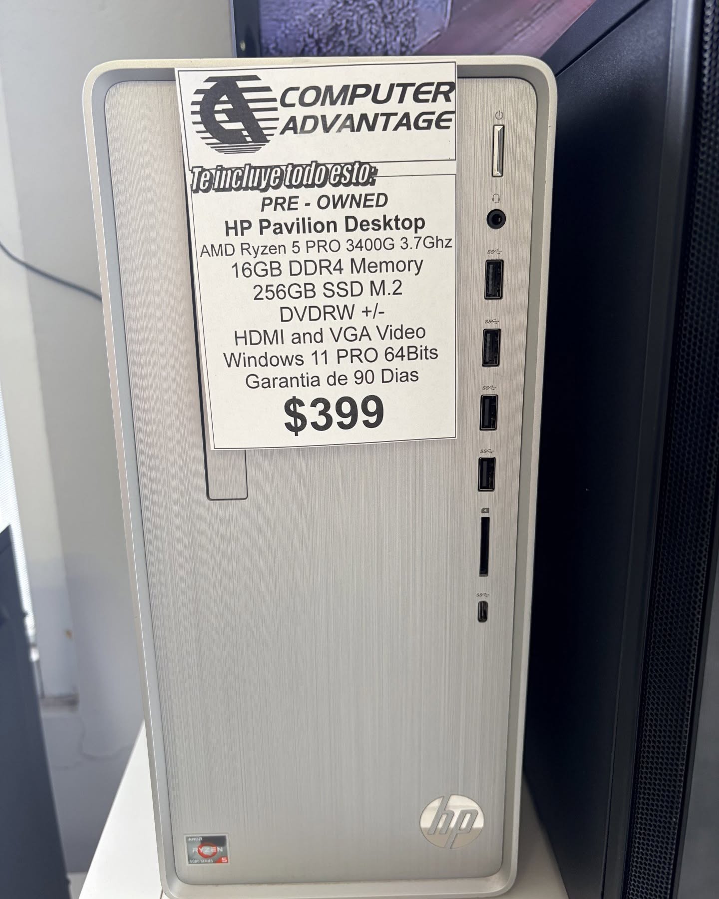 Amarilys Montalvo Facebook ad: Computadora HP AMD Ryzen 5 16GB, 256 SSD, DVDRW, Wind 11 Pro