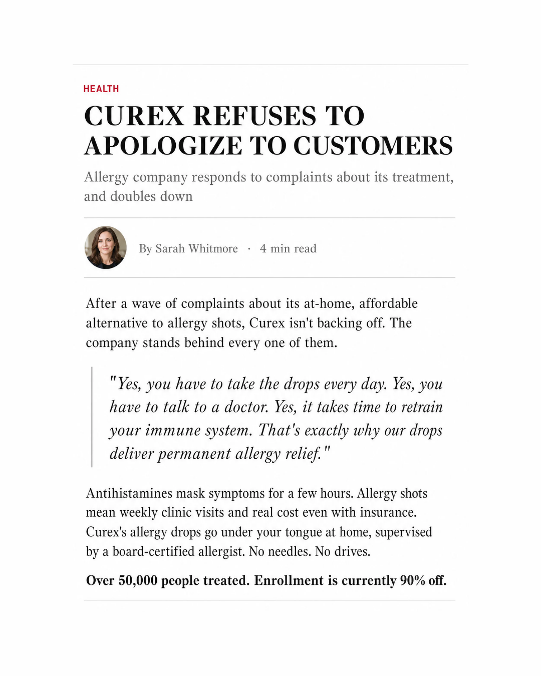 Curex Allergy Facebook ad