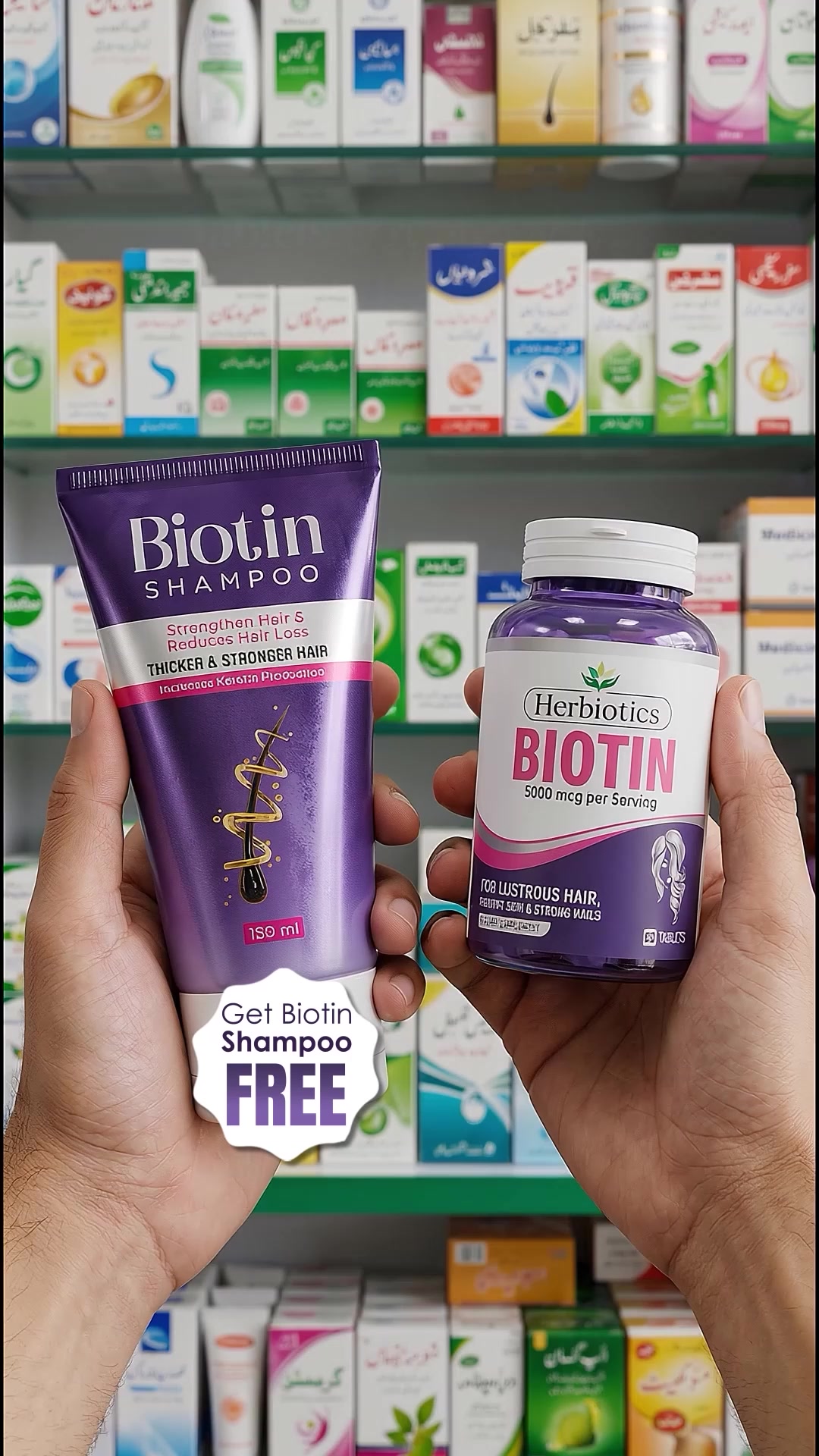Herbiotics Health Care Facebook ad: Get Free Biotin Shampoo with Biotin Tablets!