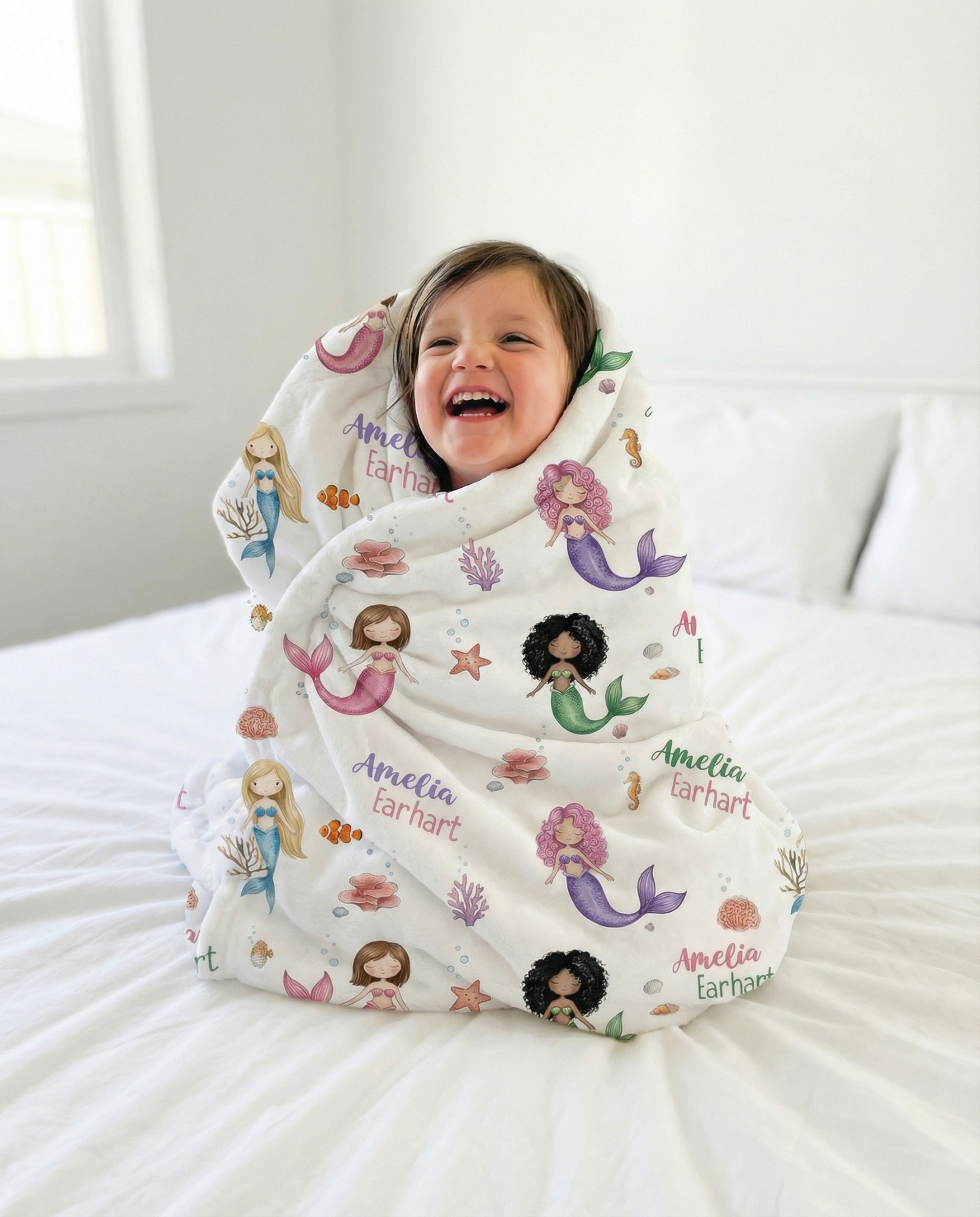Prettybirds Facebook ad: Personalized Mermaid Blankets, Every Girl Deserves to See…