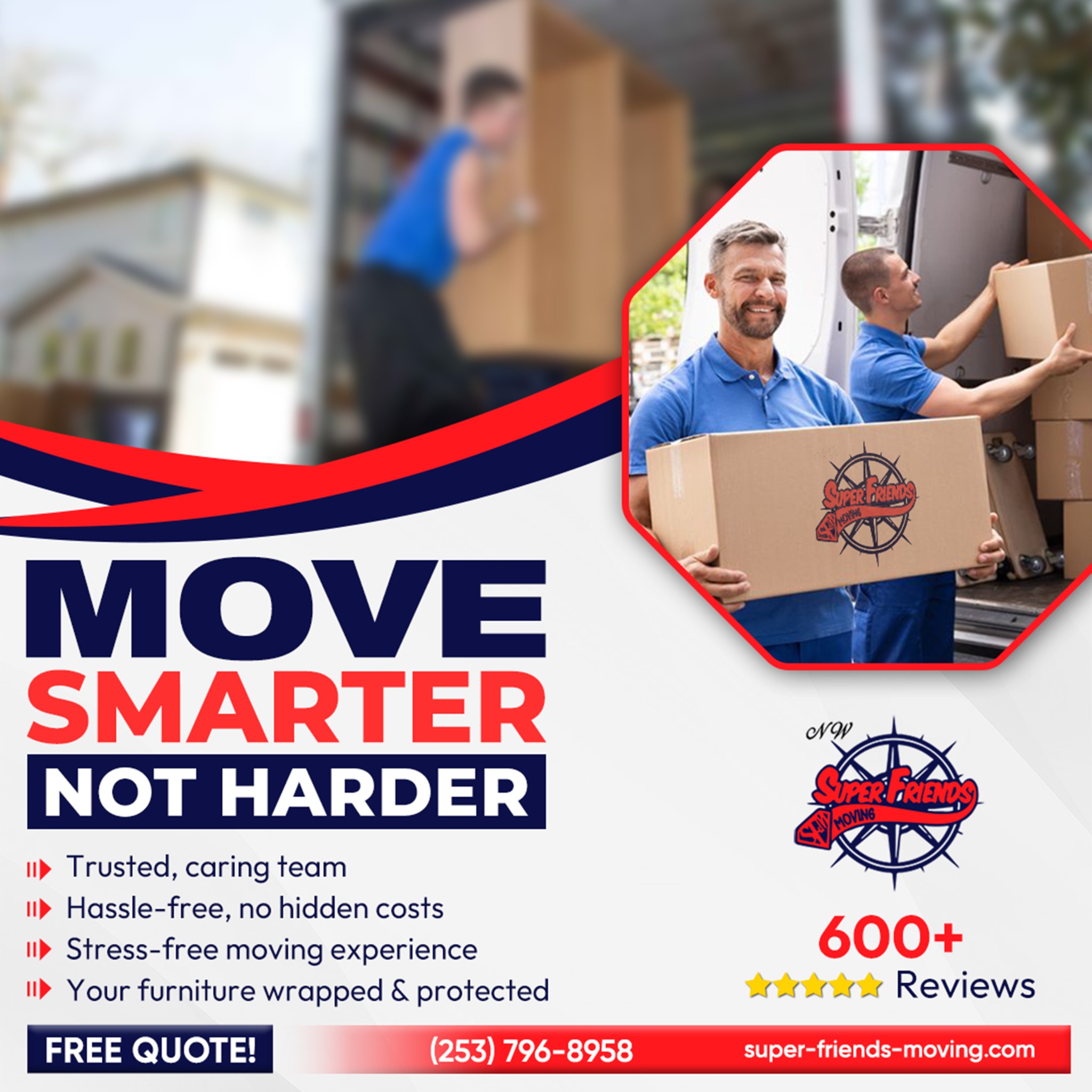 Super Friends Moving Facebook ad: Seattle’s Top-Rated Movers!