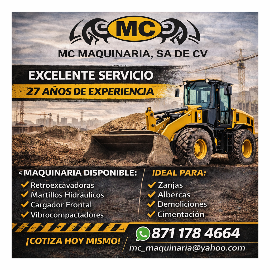 MC Maquinaria Facebook ad from May 18, 2026