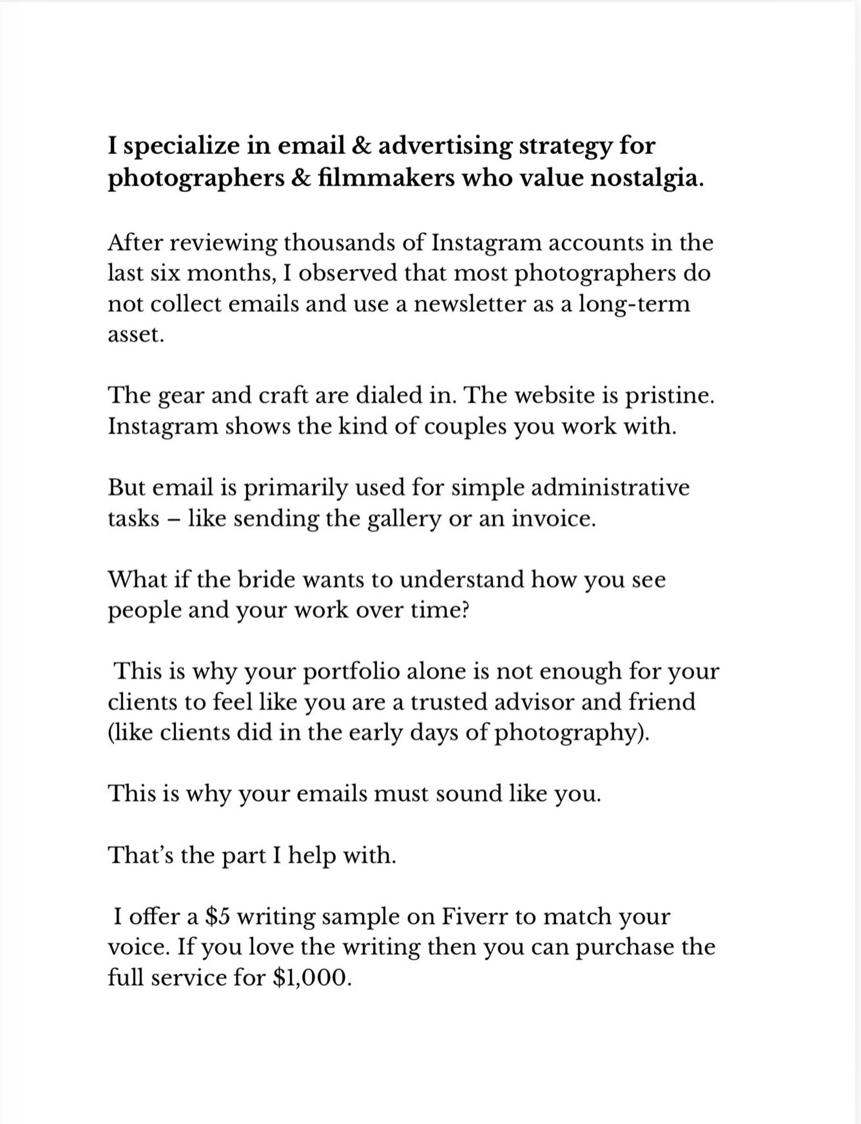 joshcopywriting_ Facebook ad: The writing sample lives on Fiverr.