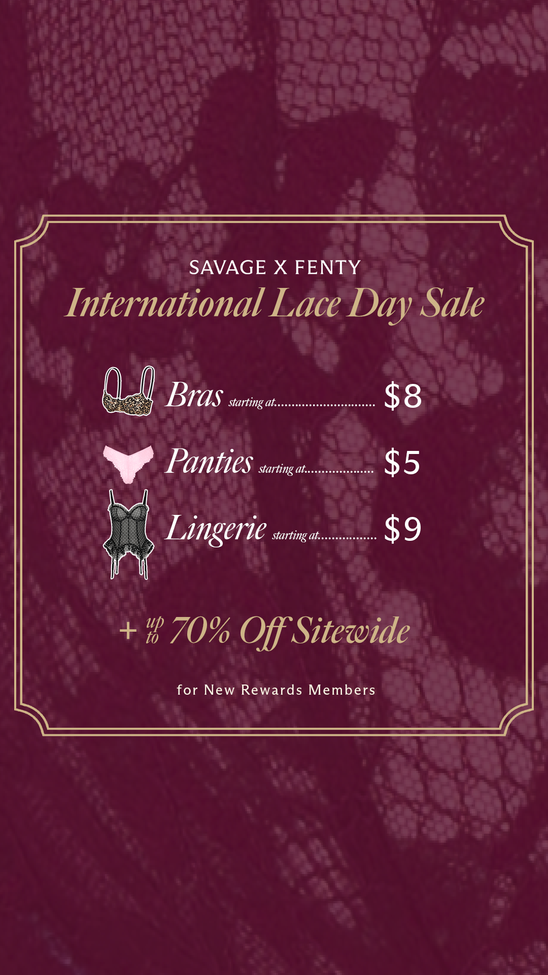 Savage X Fenty Facebook ad: INTL LACE DAY SALE STARTS NOW