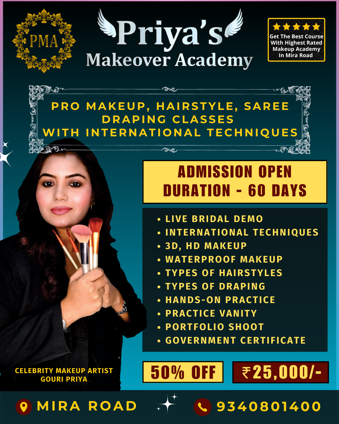 Priyas Makeover Academy Facebook ad: International Techniques from International Makeup Artist