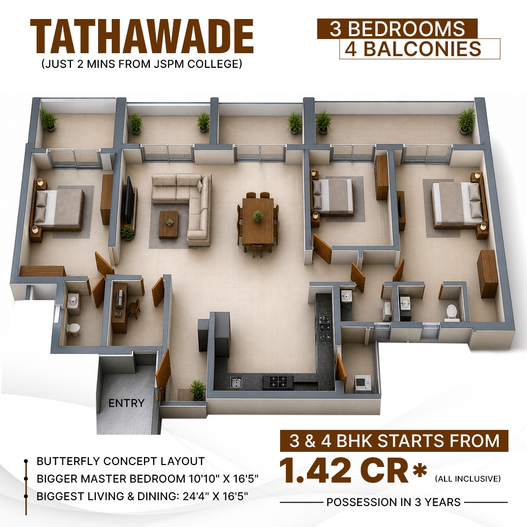 East-West Facing Homes Facebook ad: Pune's only 3 Bedrooms with 4 Balcony