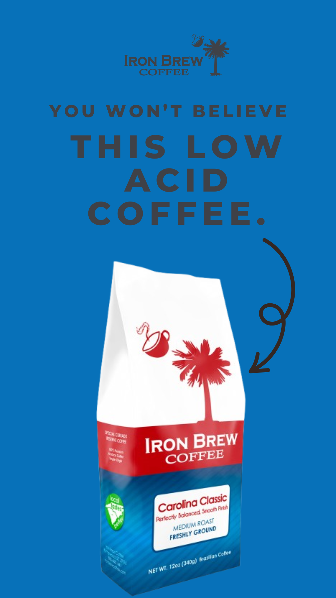 Iron Brew Coffee Facebook ad from May 25, 2026