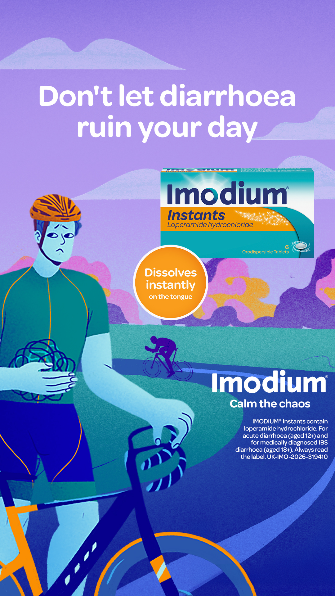 Imodium Facebook ad: Imodium. Calm the Chaos of Diarrhoea.