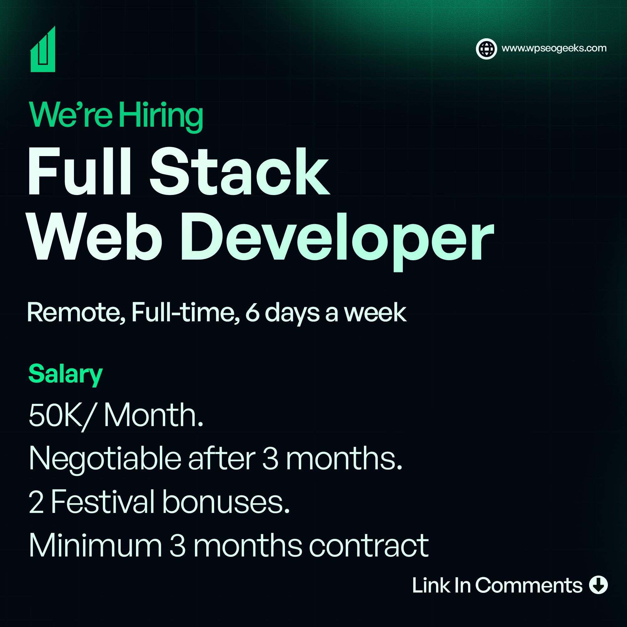 WP SEO Geeks Facebook ad: Full Stack Web Developer (WordPress Focused) - Remote