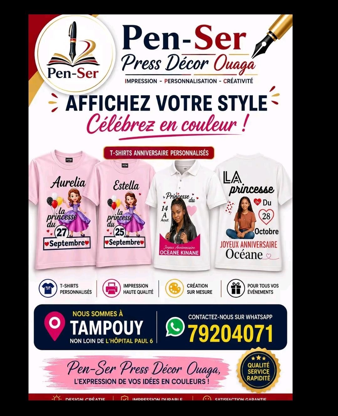 PenSer Press Decor OUAGA Facebook ad: NOUVEAUTÉ! T-SHIRTS D'ANNIVERSAIRE PERSONNALISÉS