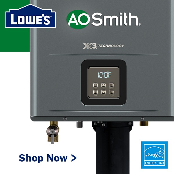 A. O. Smith at Lowe’s Facebook ad: Never Run Out Of Hot Water Again