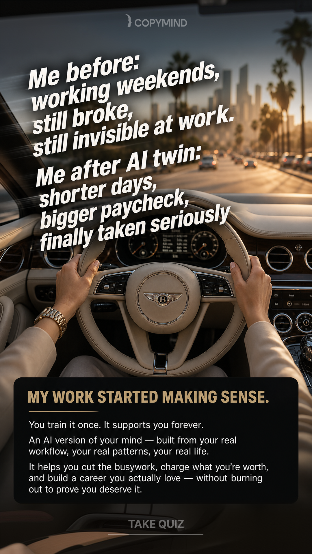 Copymind's money&career coach Facebook ad: Join thousands who've transformed their careers, their…