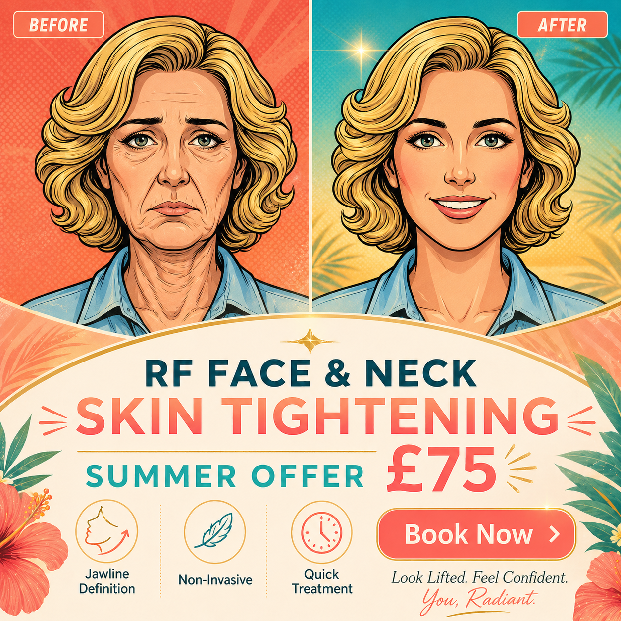 Rejuven Facebook ad: Face + Neck. Lift + Smooth for £75
