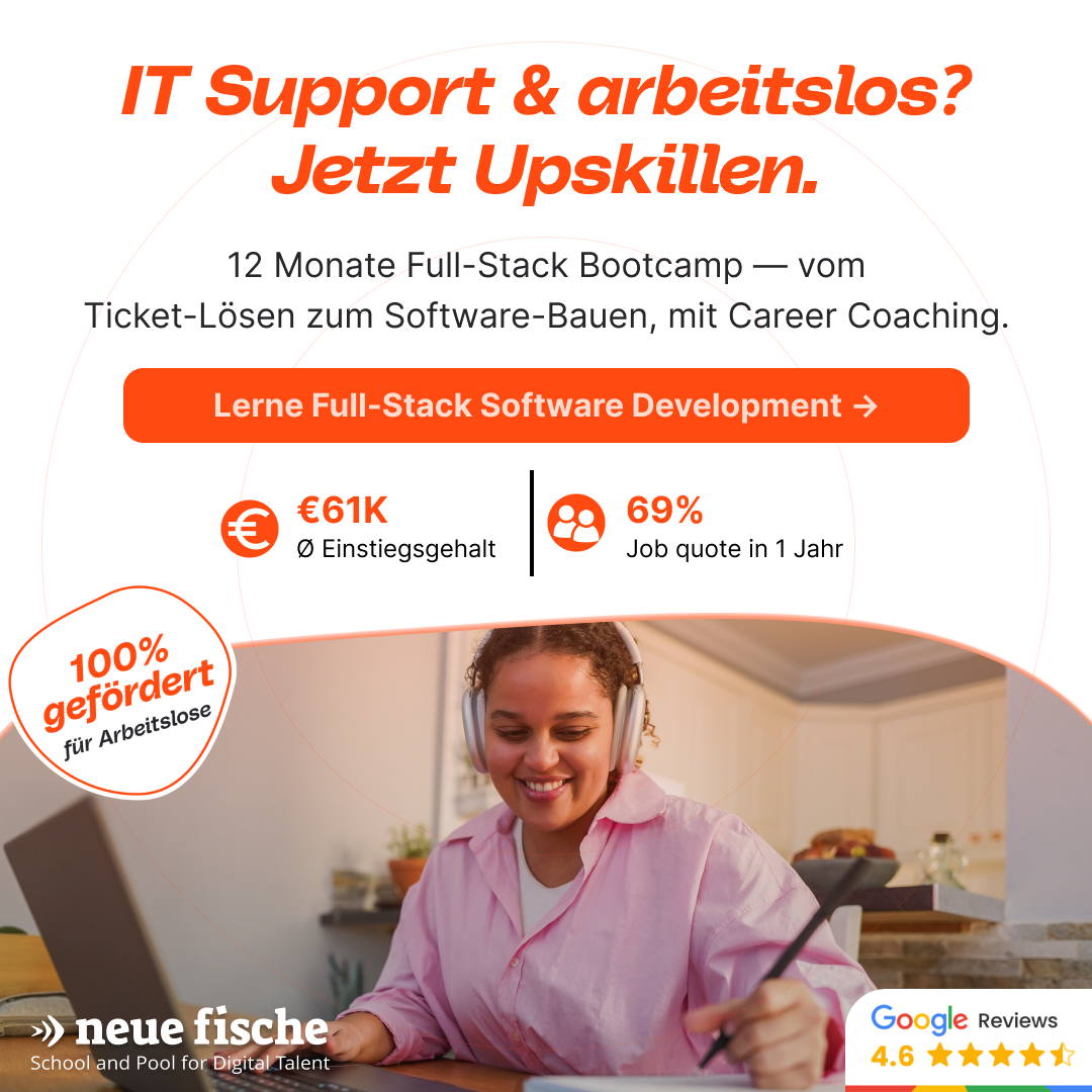 neue fische Facebook ad: Tech-Quereinstieg? Die meisten fangen nie an, weil sie…