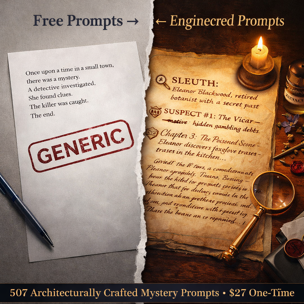 Cozy Mystery Empire Facebook ad: 507 AI Prompts That Write Complete Cozy Mystery Novels For…