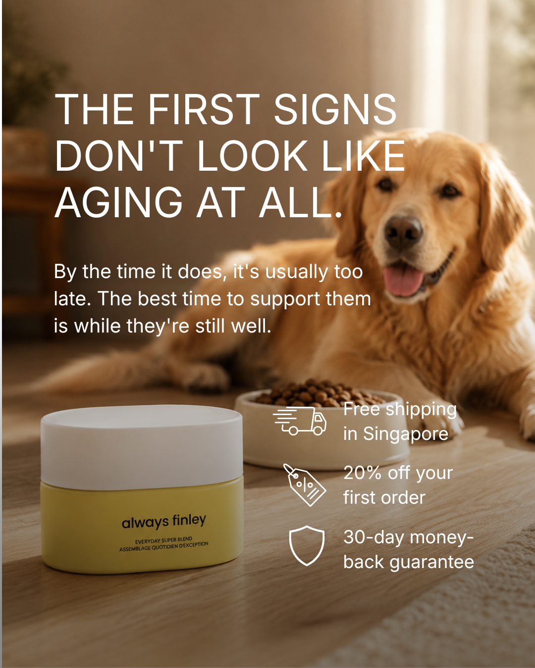 Finley Facebook ad: 20% Off + 30-Day Money-Back Guarantee