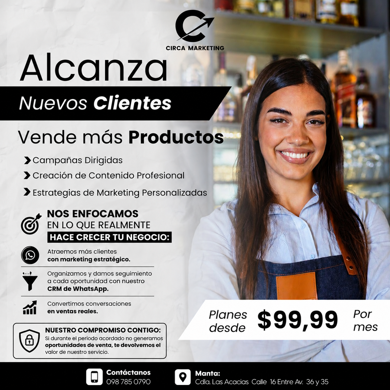 Circa Marketing Facebook ad: Escríbenos y deja el marketing en manos expertas.