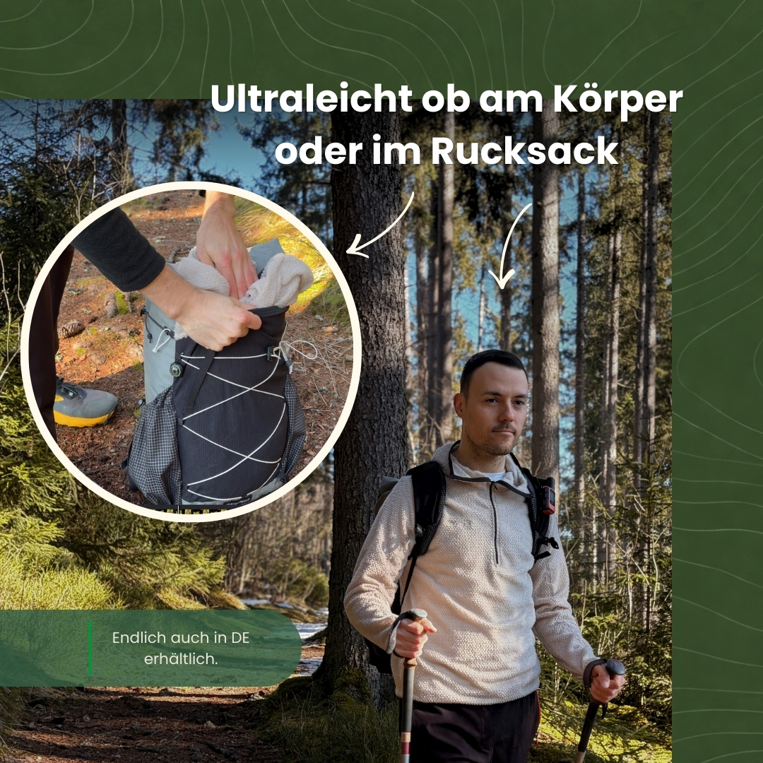 10gram Equipment Facebook ad: Unsichtbar am Körper und im Rucksack.