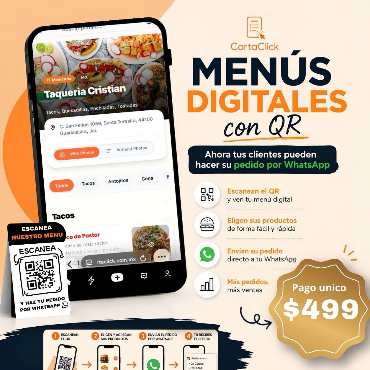 Carta Click Facebook ad: Menú Digital con QR por solo $499 ¡Pago…